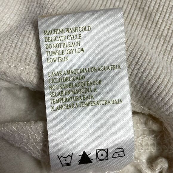 GREEN TEA Beige Handwarmer Pocket Sweatshirt Vneck Drawstring Neckline Sz Large - Picture 7 of 8